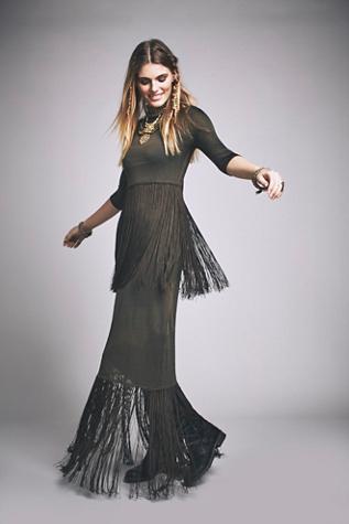 Free People Womens Skye Fringe Maxi Dress