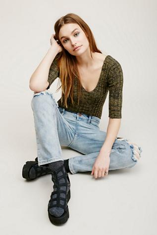 Free People Womens Marled V-neck Sweater