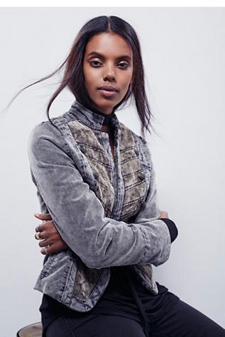 Free People Womens Washed Cord Velvet Band Jacket
