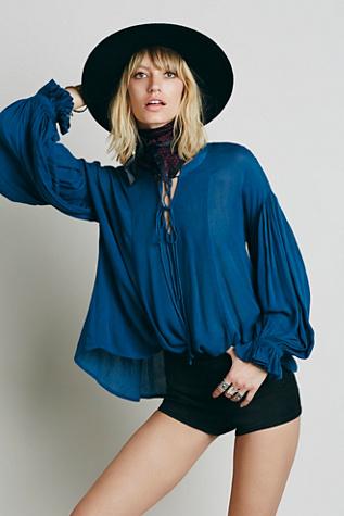 Free People Womens Lace Up Extreme Sleeve Top