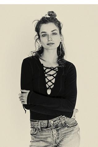 Free People Womens Lucky Lace Up Top