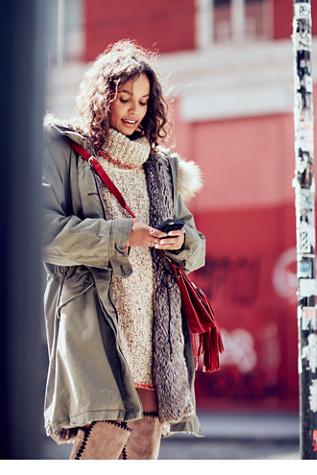 Free People Womens Fur Lined Military Parka