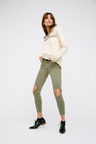 Free People Womens High Rise Busted Skinny