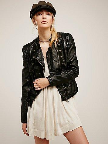 Free People Vegan Leather Band Jacket