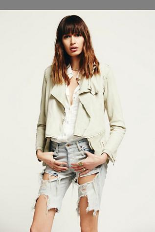 Free People Womens Suede Ruffle Jacket