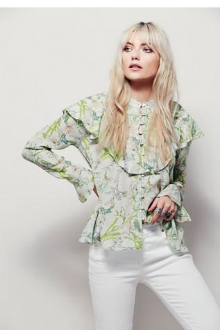 Free People Womens Molly Ruffle Printed Top