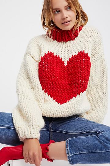 Happy Hearts Sweater By The Knitter At Free People