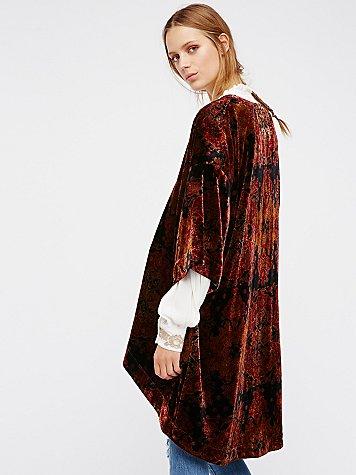 Free People Printed Velvet Kimono