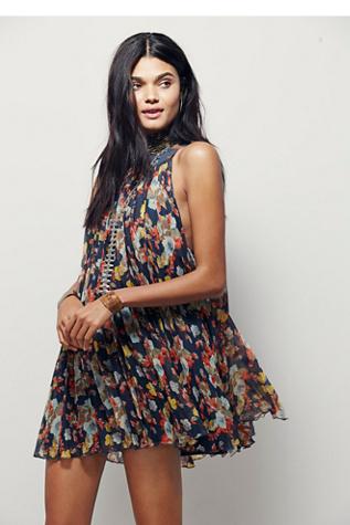 Free People Womens Floral Pleated Mini Dress