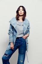 Free People Womens Bleached Chambray Hooded Jacket