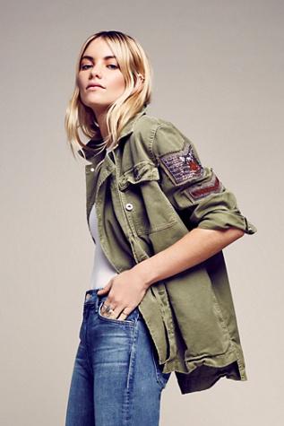 Free People Womens Embellished Military Shirt Jacket