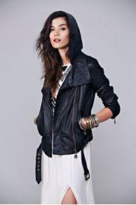 Hooded Biker Leather Jacket At Free People