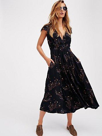 Free People Printed Retro Midi Dress