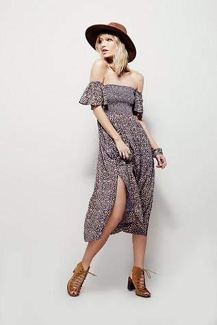 Free People Womens Louise Printed Midi Dress