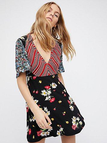 Free People Mix It Up Printed Mini Dress