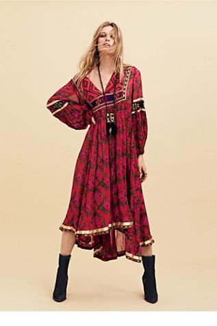 Free People Womens Embroidered Tribal Dress