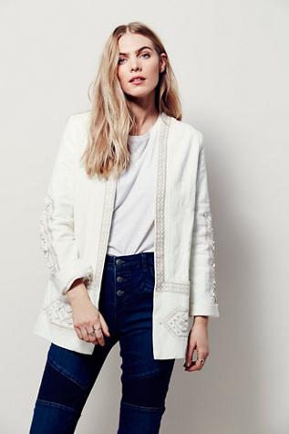 Free People Womens Embroidered Easy Open Jacket