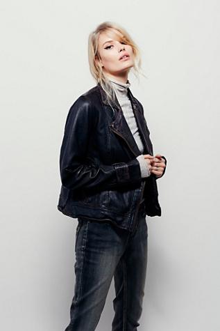 Free People Womens Washed Leather Moto Jacket