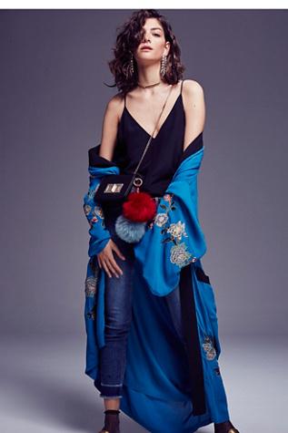 Free People Womens Floral Embroidered Kimono