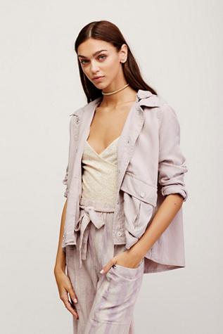 Free People Womens Hooded Swingy Military Jk