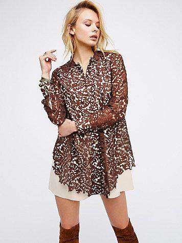 Free People Delia Lace Shirt Dress
