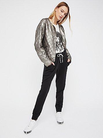 Free People Metallic Leather Bomber