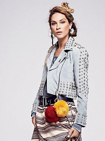 Understated Leather Cropped Suede Studded Jacket