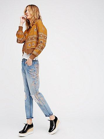 Free People Stencil And Destroyed Jean
