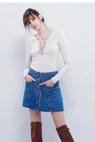 Free People Womens I See You Denim Skirt