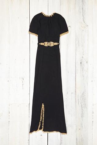Free People Womens Vintage Black And Gold Dress