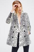 Free People Womens Leopard Print Fur Coat