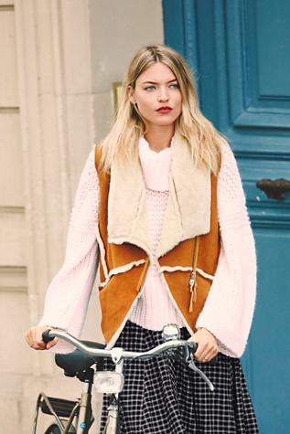 Free People Womens Shearling Vest