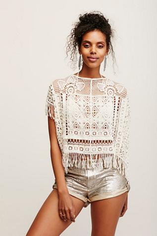 Free People Womens Georgia Crochet  Poncho