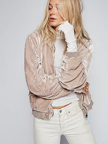 Free People Ruched Velvet Bomber