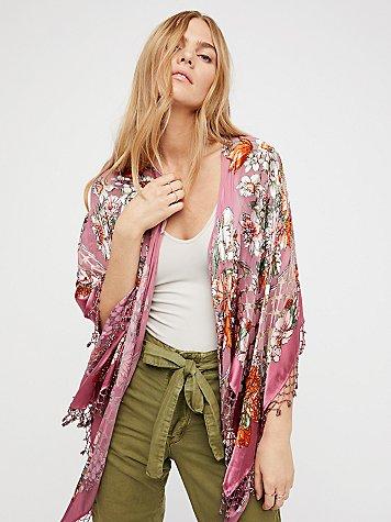 Free People Burnout Silk Butterfly Kimono