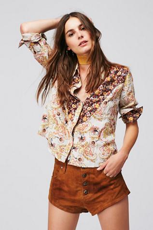 Free People Womens Avery Printed Buttondown