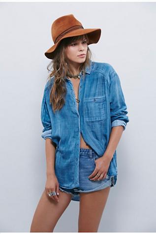 Free People Womens Double Cloth Indigo Shirt