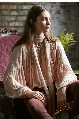 Free People Womens Embroidered Deep V Blouse