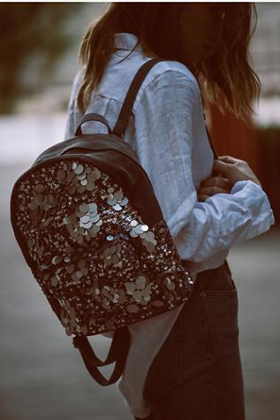 Free People Womens Olympia Sequin Backpack