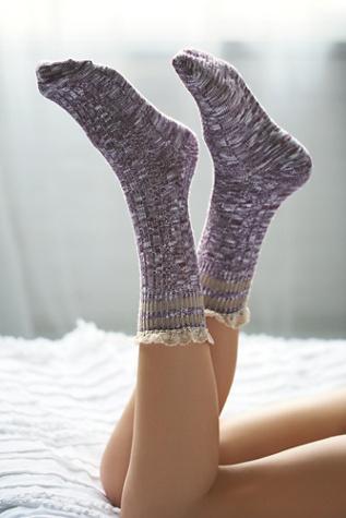 Free People Womens Rugby Ruffle Ankle Sock