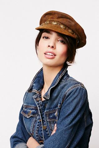 Free People Womens Winding Road Leather Lieutenant Hat