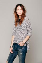 Free People Womens Side Slit V Neck Pullover