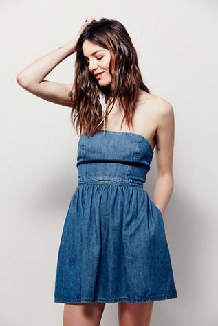Free People Womens Darling Denim Mini Dress