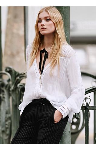 Free People Womens Silver Soul Peasant Top