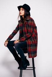Free People Womens Plaid Cacoon Wool Coat