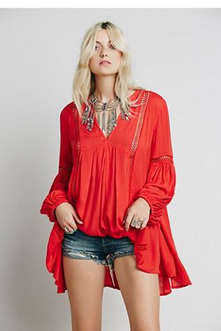 Fp Collection Womens Babydoll Lace Inset Swing