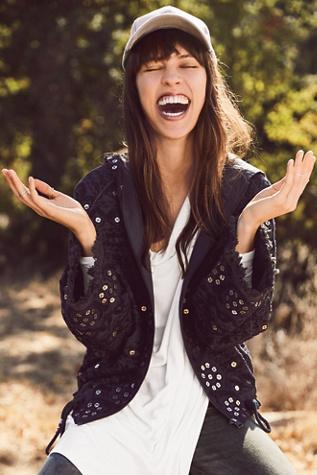 Free People Womens Embellished Cotton Hoodie