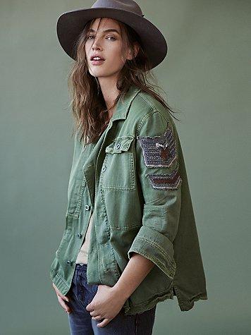 Free People Embellished Military Shirt Jacket