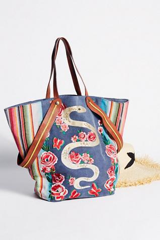 Free People Womens Pandora Embroidered Tote