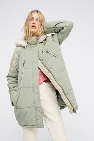 Free People Womens Zip Puffer Coat